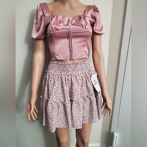 Mia Rose Floral Mini Skirt In "M" & Love Tree Crop Top In "S"